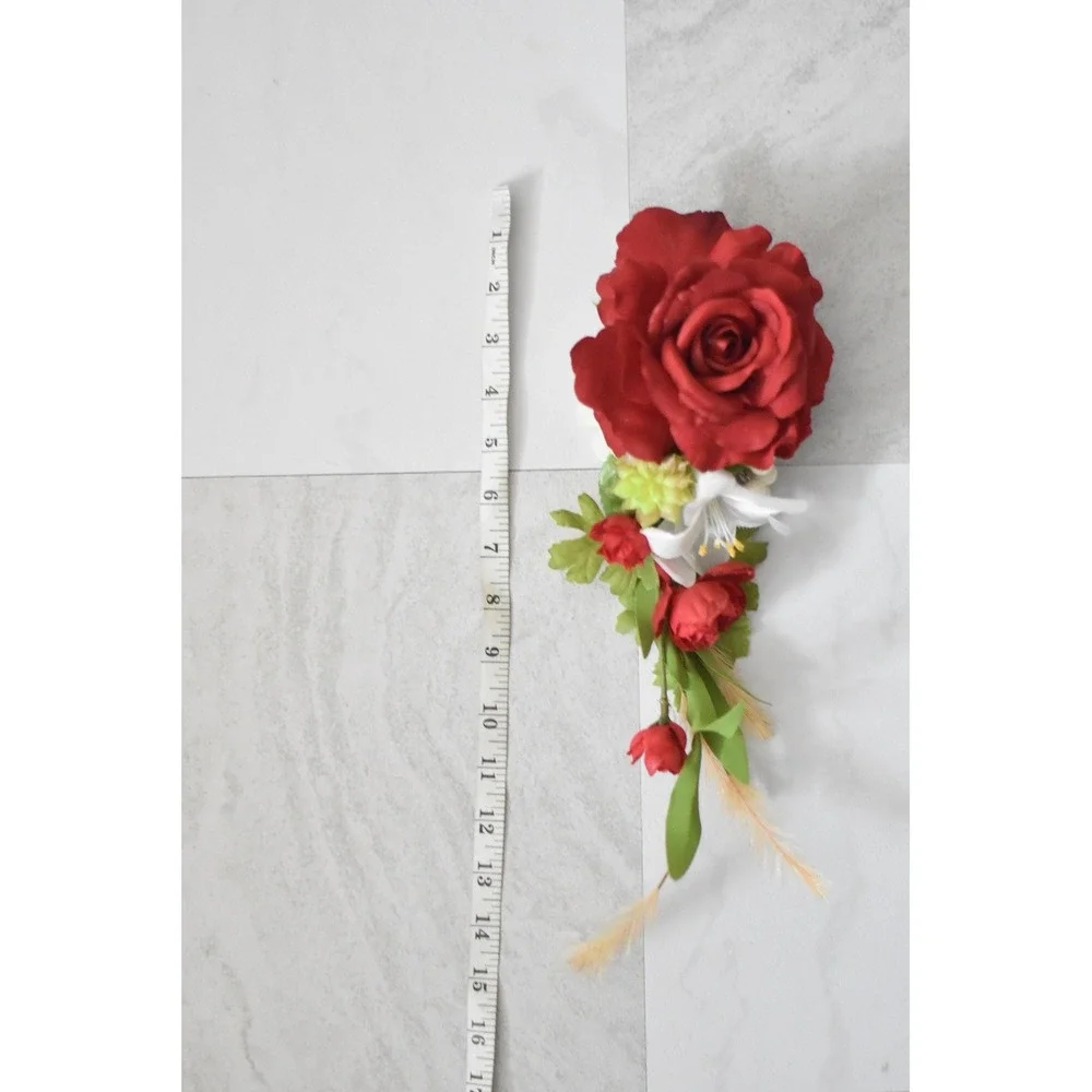 Handmade Floral Hair Clip Women OS Red Modern Rose Lily Cascading Alligator Clip